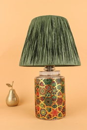 Opviq Lámpara de mesa YL683 verde con tapa de rafia